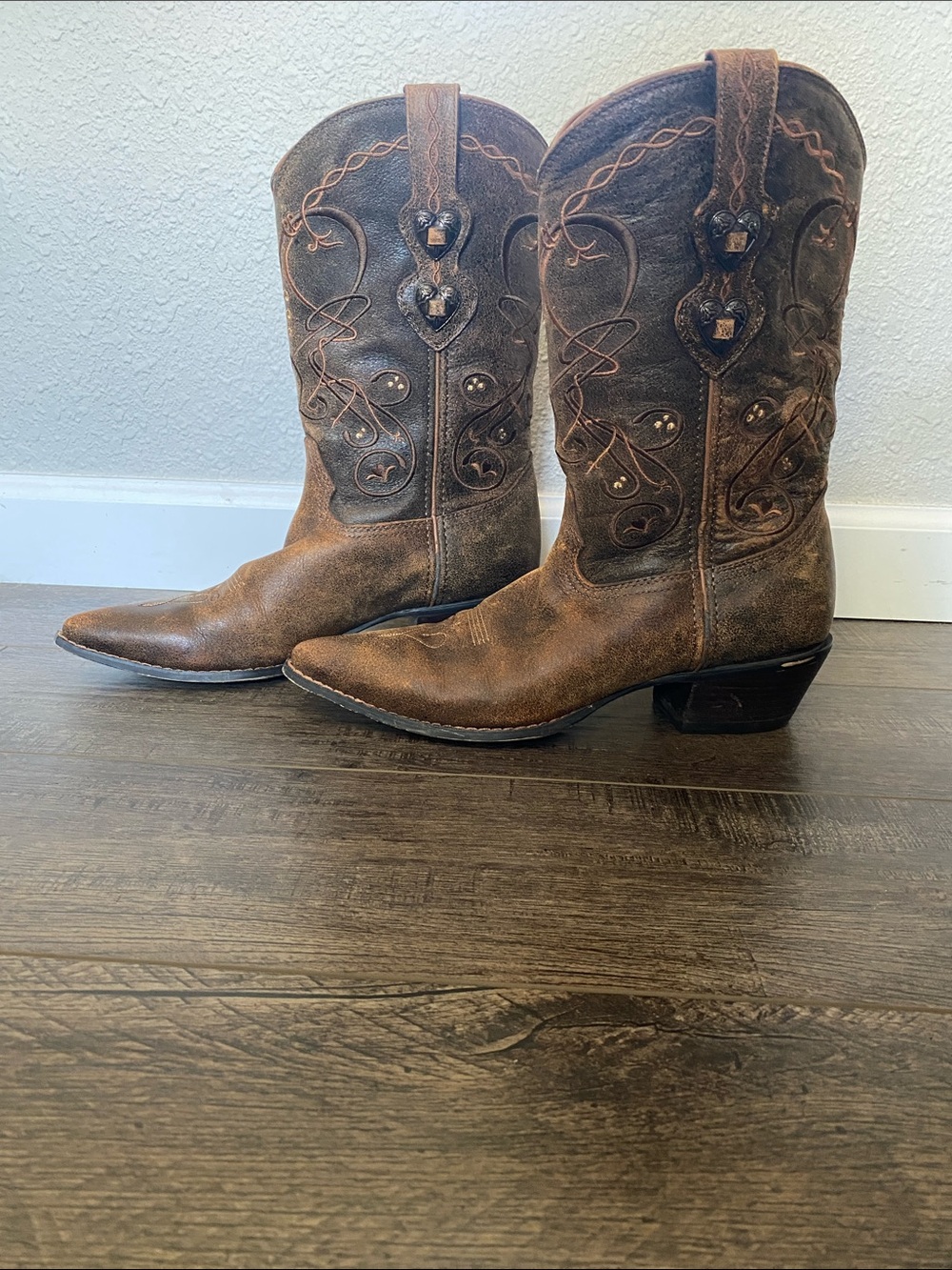Durango Crush Heartbreaker Brown Leather Western Boots, Size 9.5